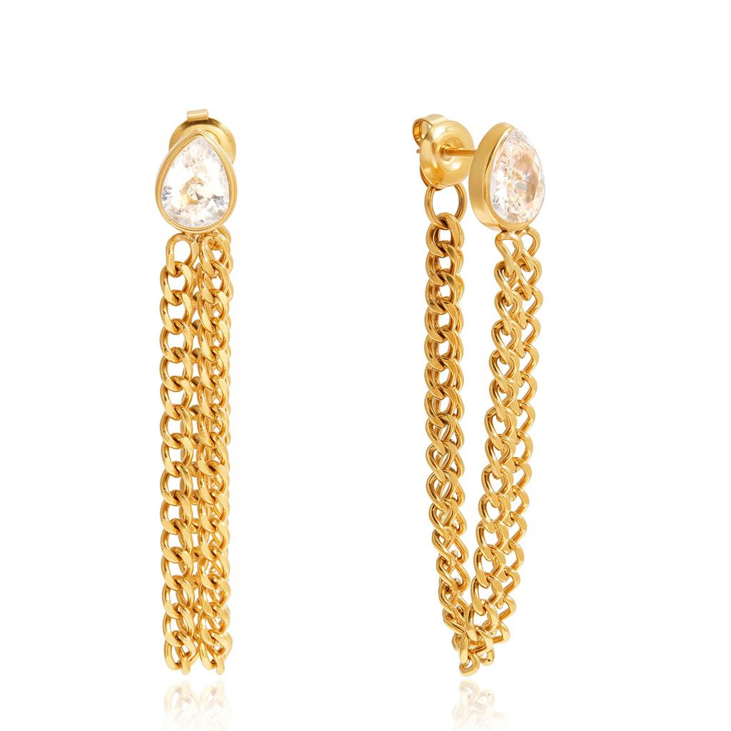 Yori Delicate Shiny Waterdrop Cubic Zirconia Tassel Stud Earrings for Women Fashion Waterproof Daily Jewelry Anti Allergic