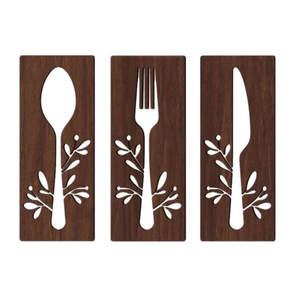 3pcs Spoon Kitchen Tools Wall Plaques Fork Wall Sticker Hangings Creative Wall Art Restaurant Decor