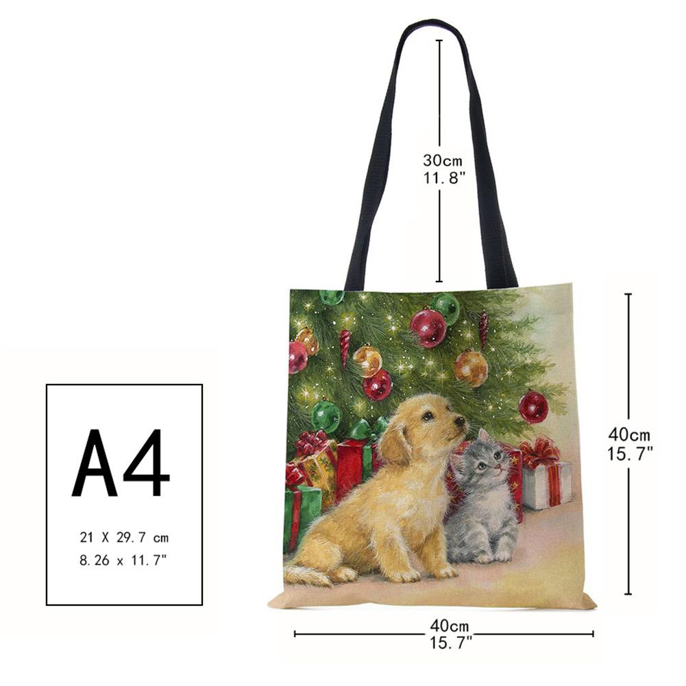 Рождественская елка Подарок Харадзюку Холщовая сумка-шоппер Рождественская собака Женская многоразовая сумка через плечо Большая вместимость Складная сумка для хранения KTY
