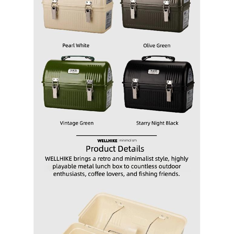 WELLHIKE SWS Vintage Camping Metal Lunch Box Coffee Tea Outdoor Gear Toolbox Storage Case
