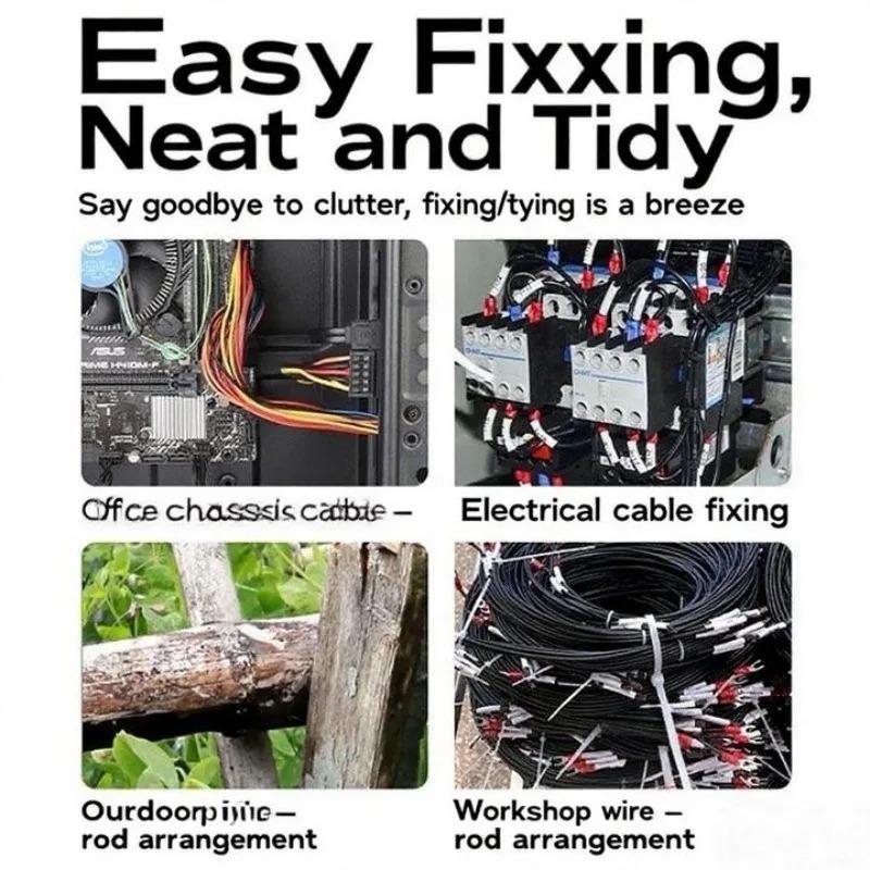 100-500pcs Plastic Nylon Cable Ties Self-locking Cord Ties Straps Adjustable Cables Fastening Loop Home Office Wire Zip Ties