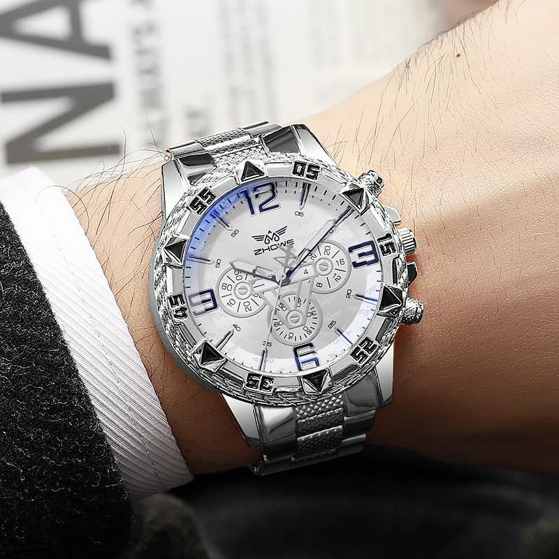 Легкие роскошные деловые часы с кварцевым механизмом, изысканным стальным браслетом, циферблатом с ложными тремя стрелками и смешанной шкалой.