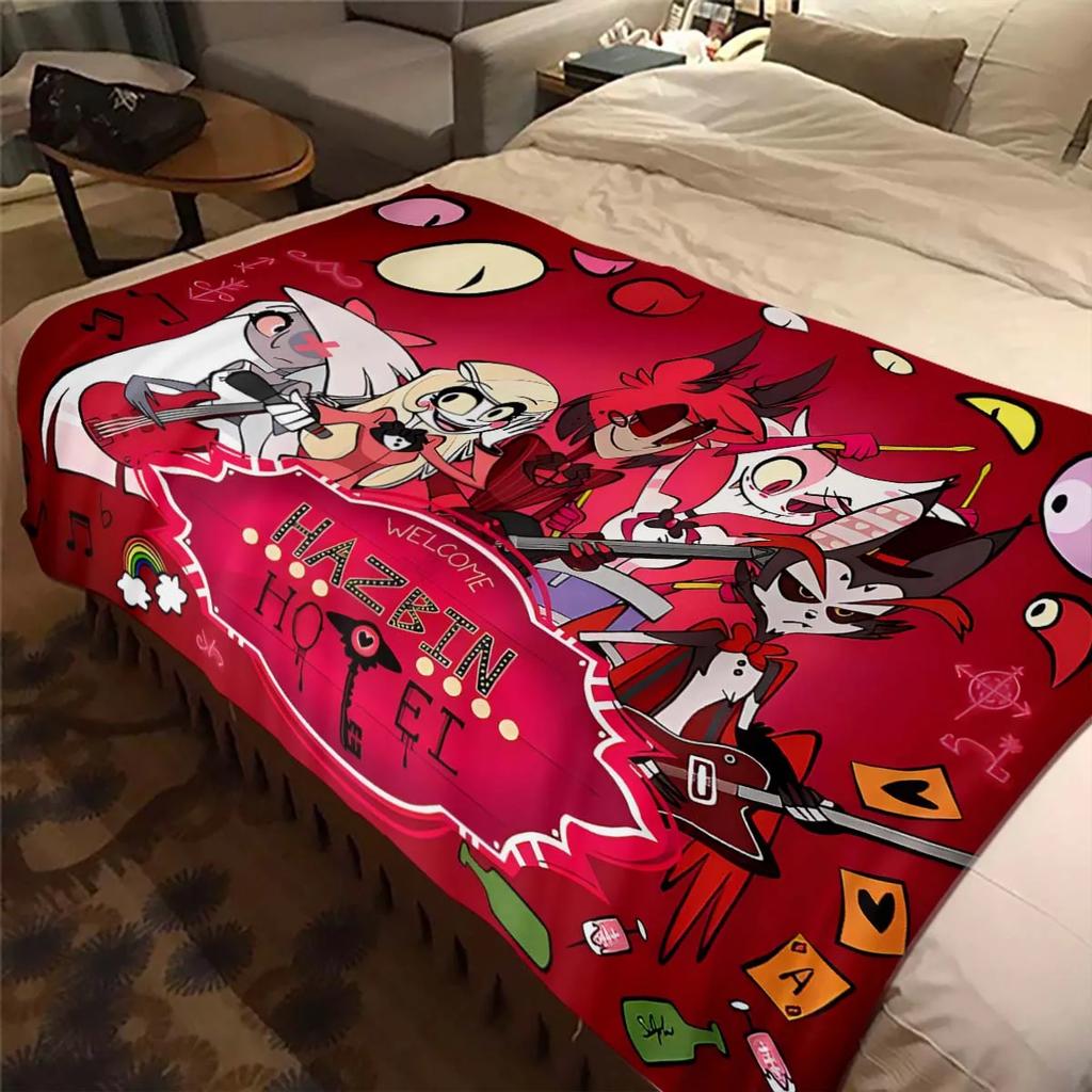 Мягкое фланелевое одеяло с мультяшным принтом Hazbin Anime, легкое, тонкое, флисовое, покрывало для кровати, дивана, кемпинга, путешествий