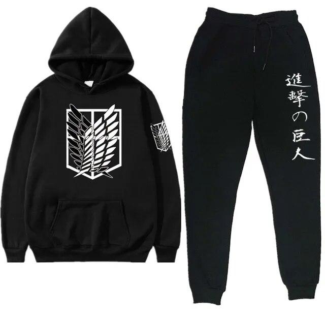 Anime Attack On Titan Levi Green Winter Tracksuit 2 Piece Set Hoodies Pants Sportwear Suit Hooded Sweatshirt Tracksuit Woman