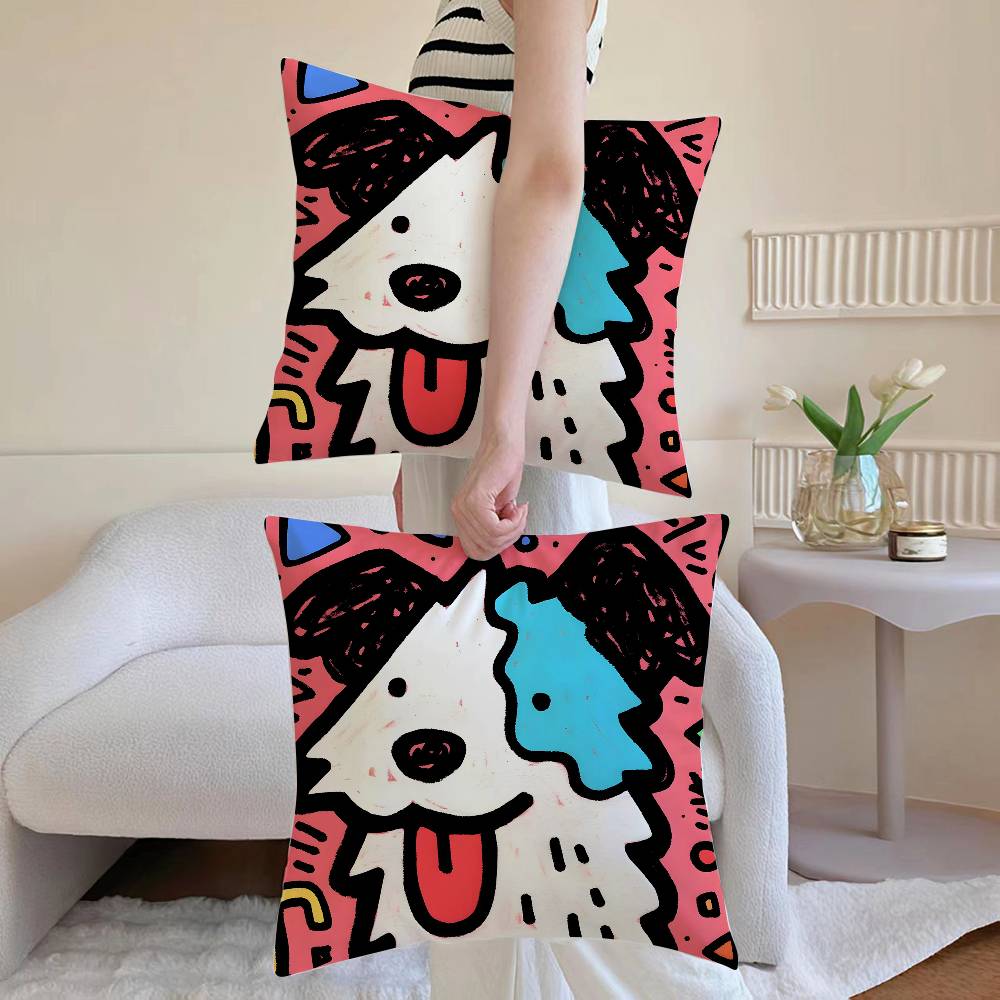 Cute Color Dogs Pillow Case Sofa and Living Room Decorative Cushion Covers Dust-proof and Mite-proof Invisible Zipper