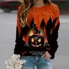 Fall Autumn Women'S Fashion O Neck Long Sleeve T-Shirt Loose Clothes Evil Pumpkin Print T Shirt