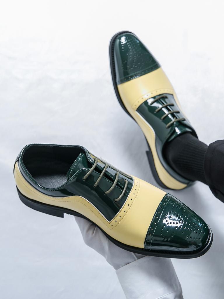 Новые британские мужские остроносые желто-зеленые комбинированные туфли-оксфорды на шнуровке, деловой кэжуал, мужская свадебная обувь, обувь для выпускного вечера