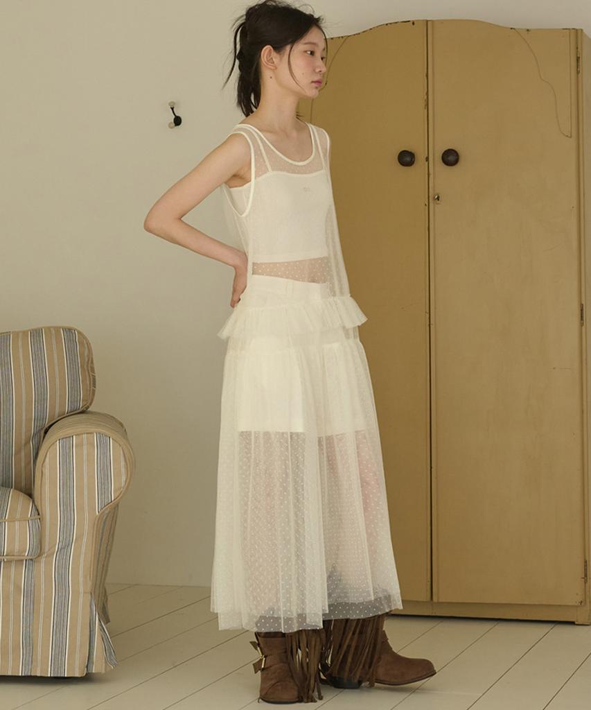 Opening Sunshine Dot See-Through Long Layered Mesh Dress_Ivory