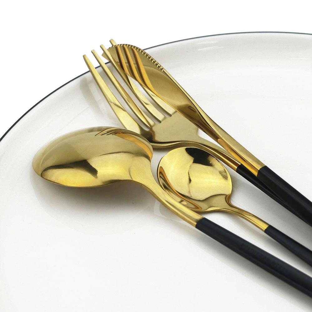 Gold Cutlery Set 24 Piece Tableware Sets Of Dishes Knifes Spoons Forks Set Stainless Steel Cutlery Dinnerware Set Spoon Settings