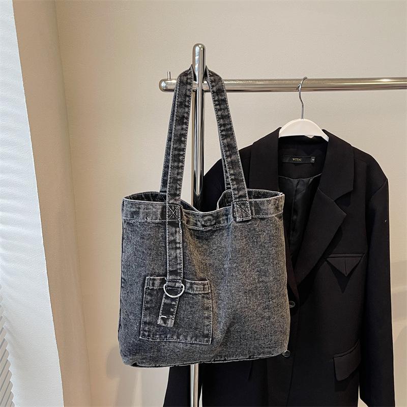 Ретро-сумка из денима, женская сумка через плечо, большая вместимость, портативная сумка для покупок, нишевая литературная японская и корейская повседневная универсальная сумка-тоут