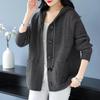 Women's Spring and Autumn Solid Color Temperament Plus Size Knitted Jacket Middle-aged and Elderly Loose Hooded Tops