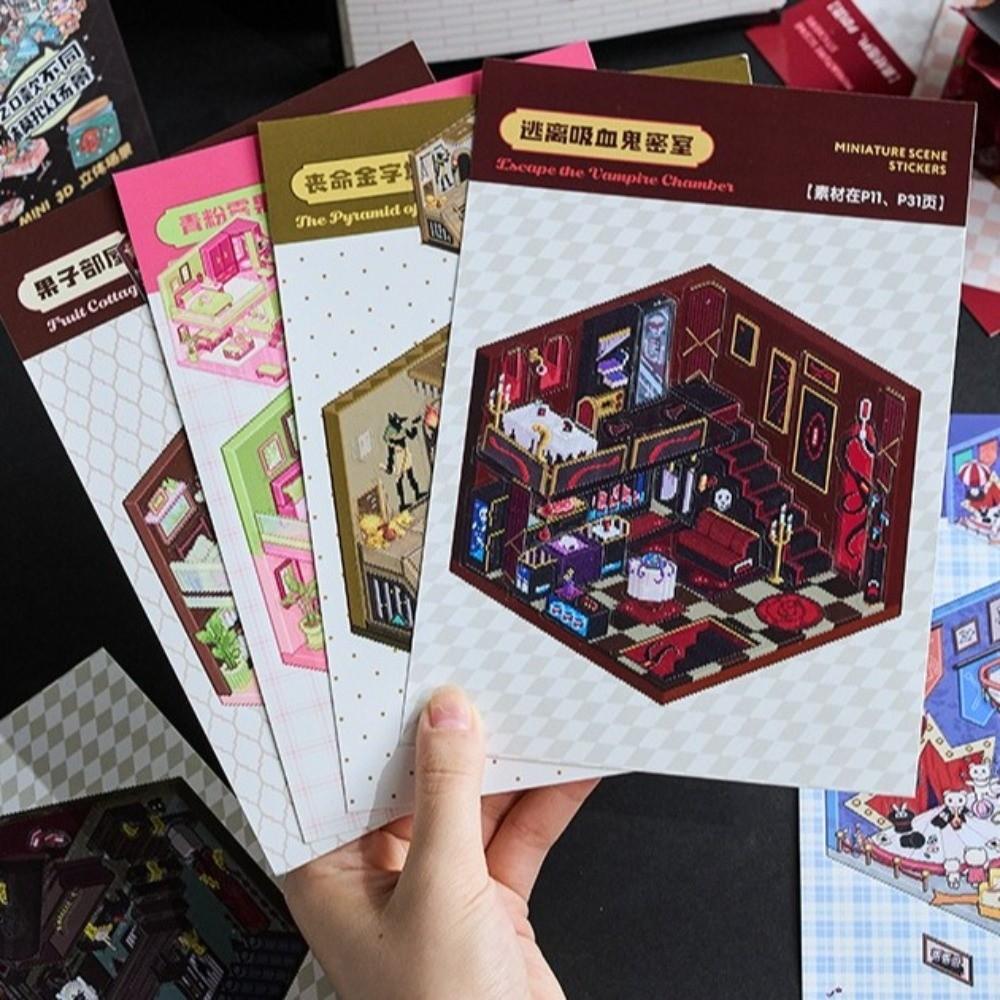 Horror Theme Cabin Scene Stickers PET Pocket Toy Game Book Visual Stacking Sticker Creative Play
