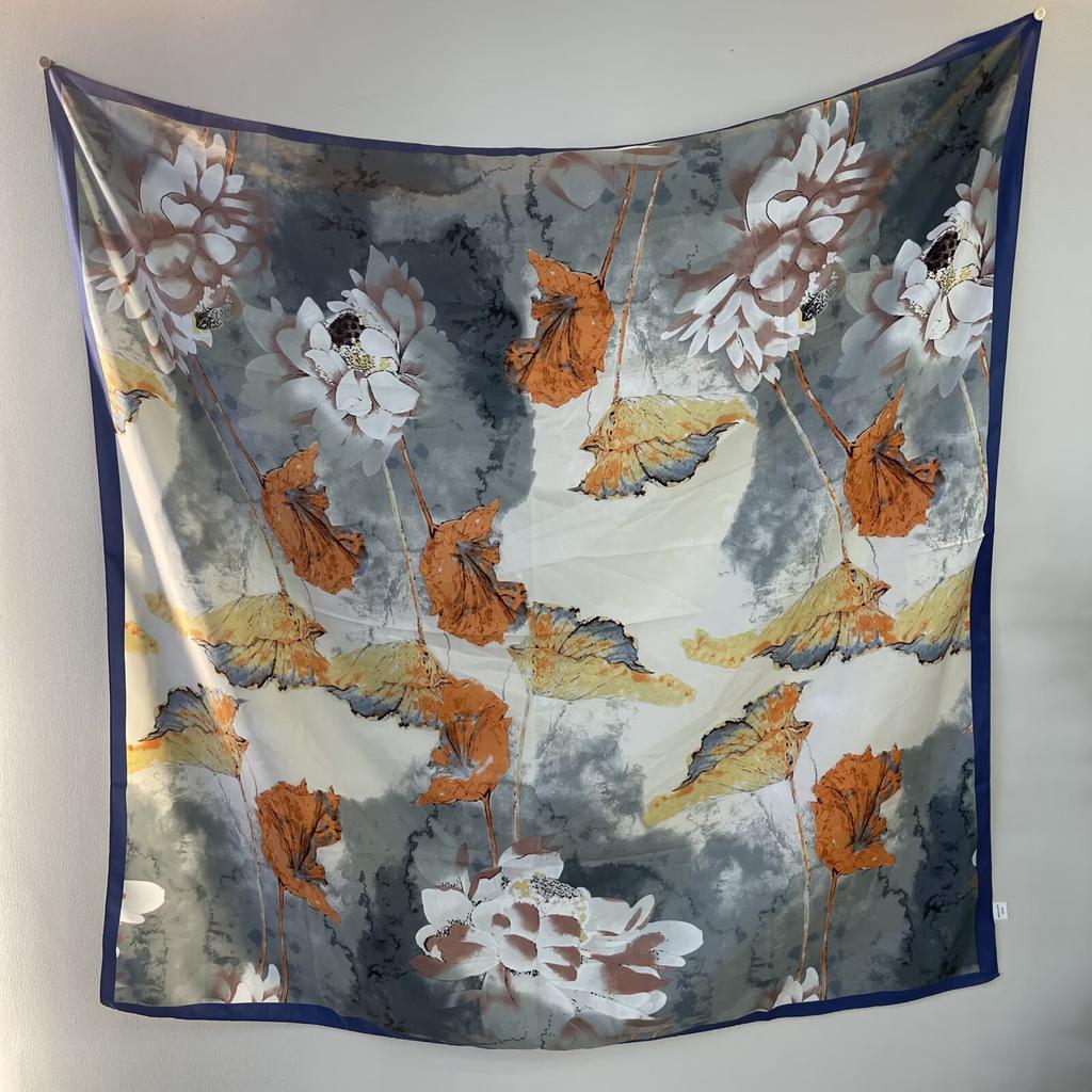 Spring and Autumn High-end Twill Flower Printed Bag Headscarf Scarf for Women New Versatile Sunscreen Scarf Scarf