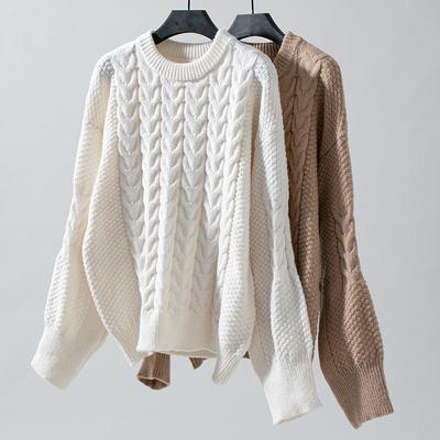 Женский осенне-зимний трикотажный свитер с круглым вырезом, свободный однотонный свитер