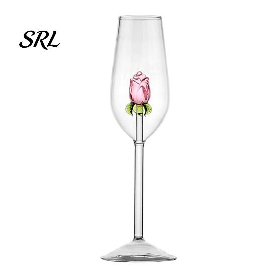 Glassware for Romantic Dates Red Wine Glass with Roses And Green Leaves Decorated, Clear Rose Decorated Goblet Decorative Glass, Elegant Crystal