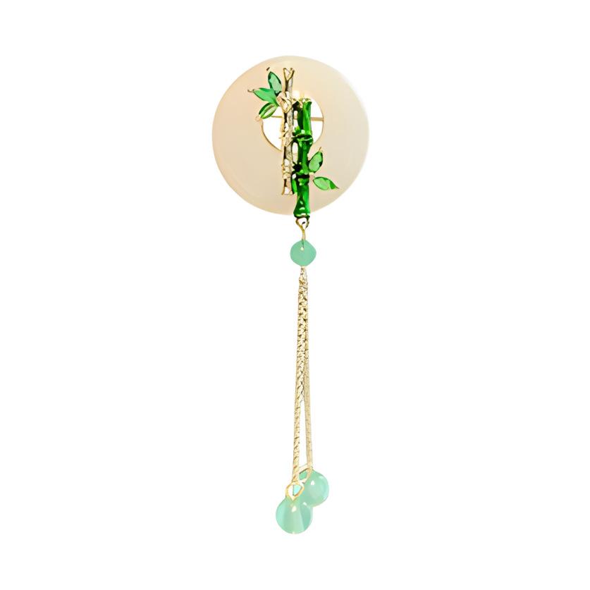 Green Bamboo Ping An Buckle Tassel Brooch High-End Women'S Design Sense Niche Pin Suit Corsage Cheongsam Accessories
