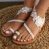 European and American Style Lace Flower Sandals 2024 New Solid Color Open Toe Flat Heel Oversized Women's Shoes Zapatos De Mujer
