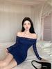 Elegant Retro Off-Shoulder Lace Dress: Early Autumn 2023 Slimming, Figure-Hugging Design