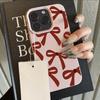 Модный Чехол для Телефона с Красным Узором в Виде Банта и Текстурой Личи Для iPhone 17 11 12 13 14 15 16 Pro Max 17 Air 15 Plus X XS XR 16E Мягкий Чехол