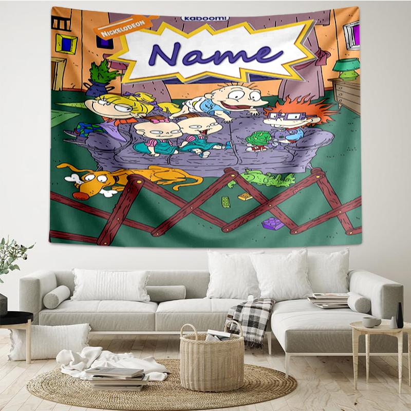 Custom Name Rugrats Print Tapestry, Backdrop, Easy Setup, Ideal for Bedroom, Office & Living Room, with Aesthetic Wall Hanging Decor.