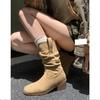 Height-increasing Retro Western Cowboy Boots Frosted Short Boots Women's 2025 Autumn New Thick Heel Small Short Tube Stack Boots
