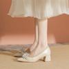 Кожаные туфли на толстом каблуке женские весенне-осенние новые универсальные юбки в стиле феи темпераментные высокие каблуки