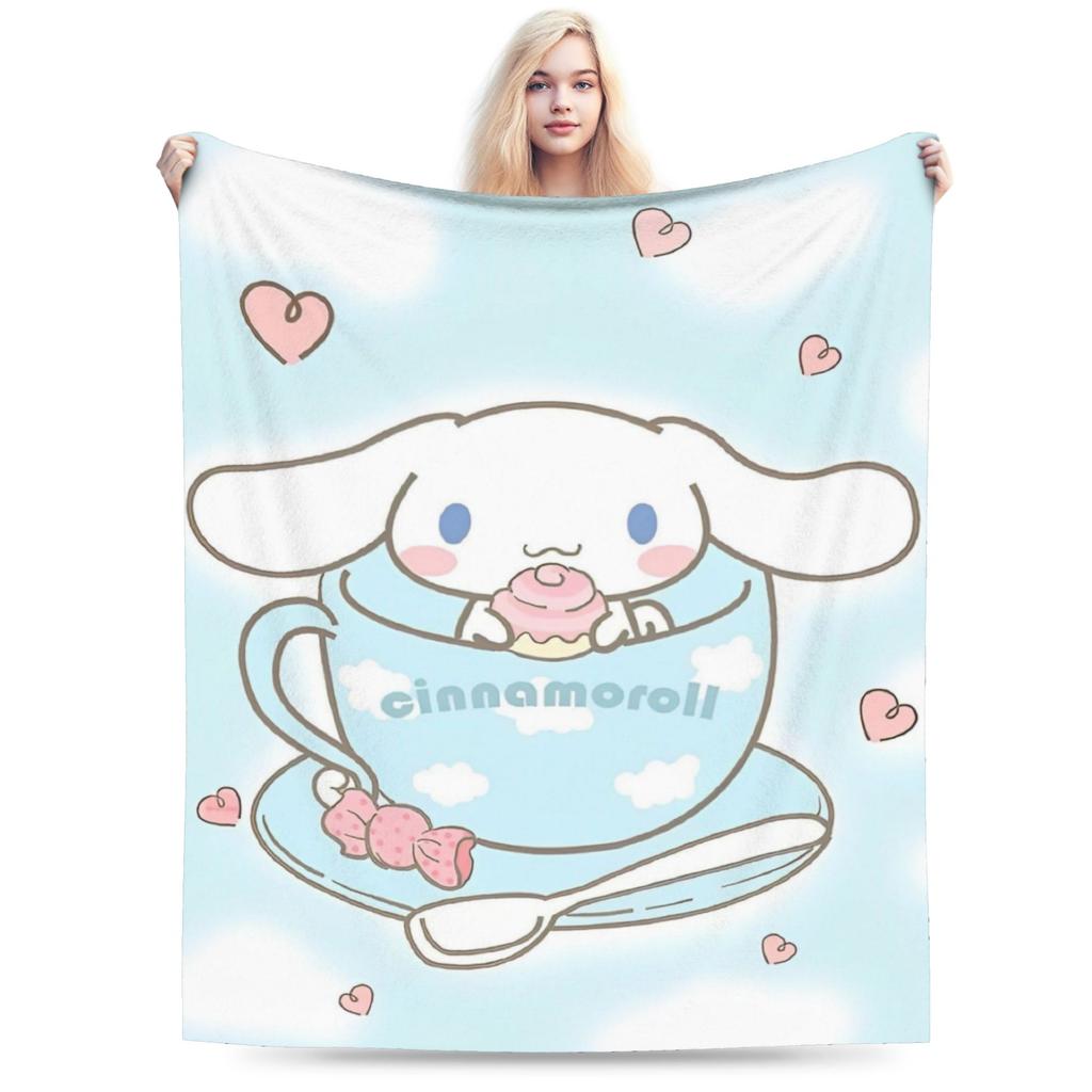 Kawaii Cinnamoroll Fleece Blanket Sanrio Cute Cartoon Dog Vintage Throw Blanket for Home Hotel Sofa 200x150cm Rug Piece