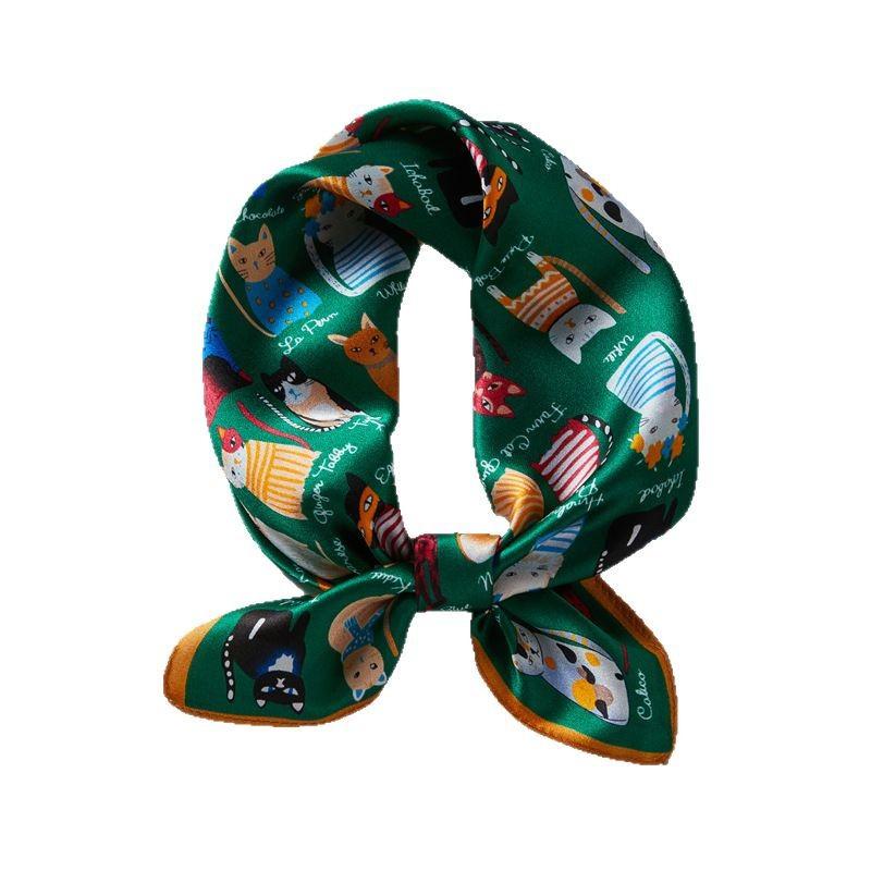 Korean version of cat spring and autumn mother gift mulberry silk silk scarf with shirt neck protection scarf 11 silk small square scarf for women