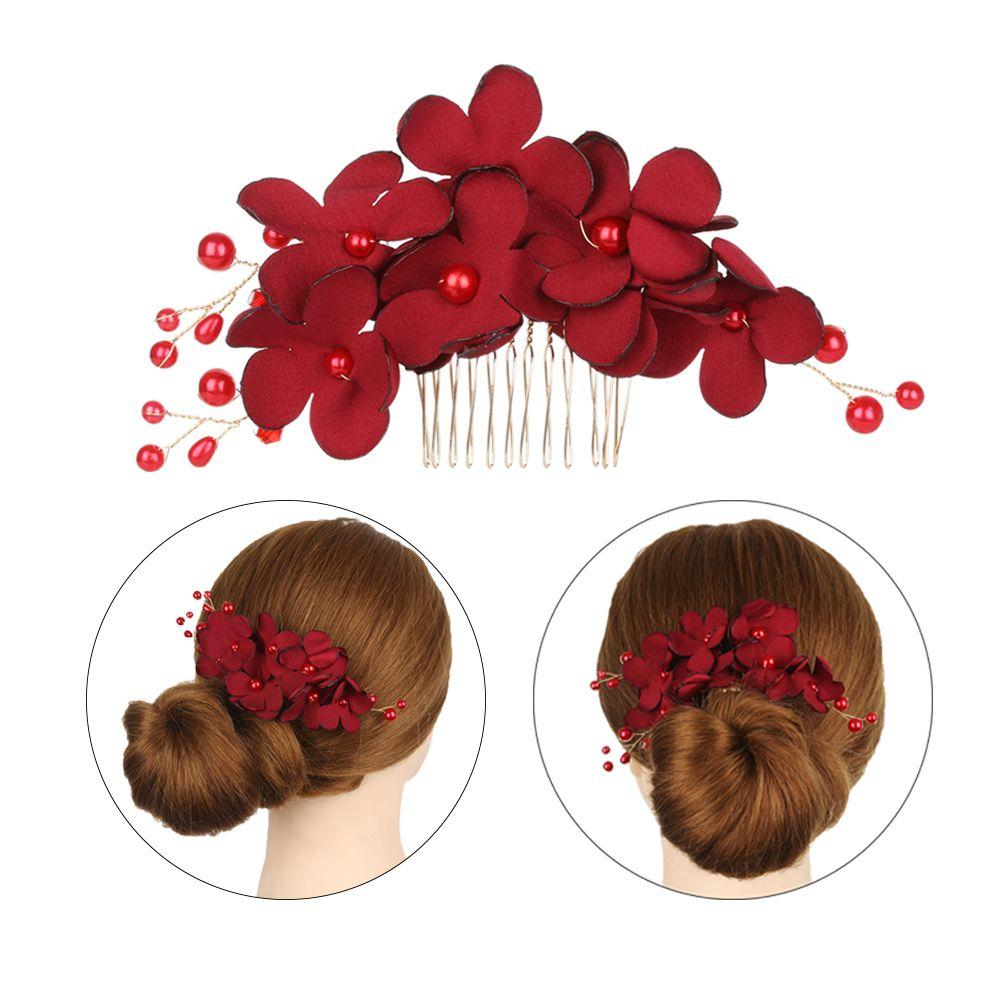 Fashion Wedding Hair Jewelry Hair Combs Bridal Clips Red Flower Hair Pin Bridesmaid Tiara