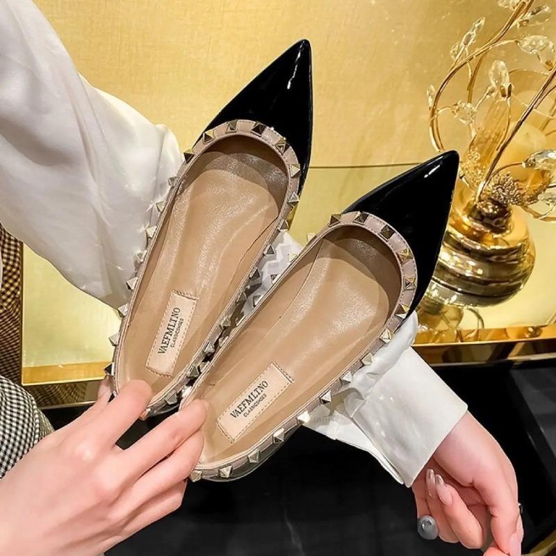 Flats Shallow Mouth Shoes Woman Flats Pointed Toe Modis Soft Rivets Studs Dress Ballerinas Fashion Shallow Mouth Korean Shoes