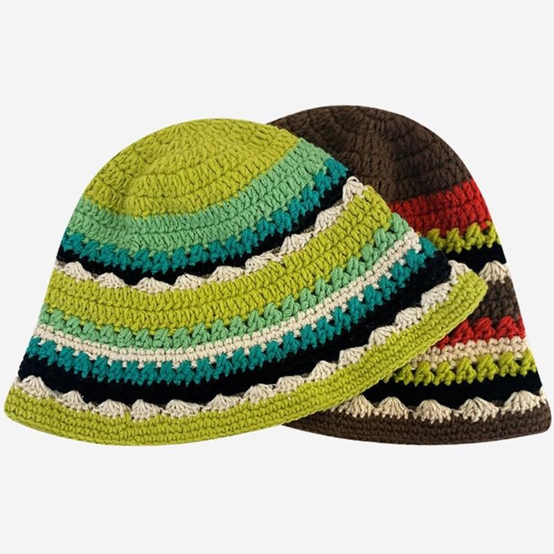 Вязаная панама для женщины, дышащая, многоцветное плетение, панама с широкими полями, для взрослых и подростков, летняя рыбацкая кепка