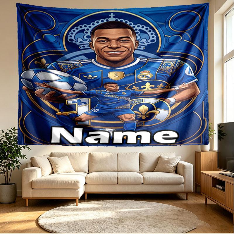 Custom Name Personalized Kylian Mbappe Print Tapestry, Wall Art Decor, Bedroom, Dorm, Apartment, LivingRoom, Party Backdrop, Gift for Birthday