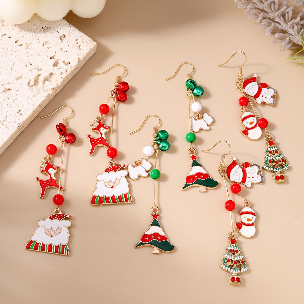Cute Christmas Earrings for Women Girls Elk Snowman Dangle Earrings X'mas New Year Party Jewelry Gift