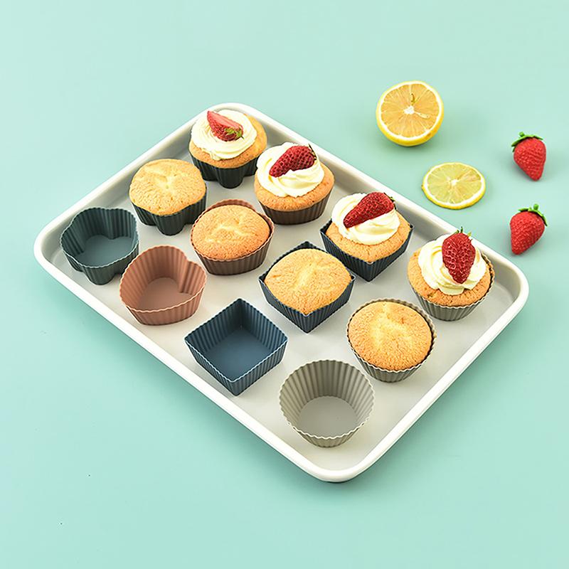 8Pcs Multi-Shape Silicone Cupcake Liners Baking Cups Non-Stick Reusable Diy Cake Pudding Muffin Liners Pastry Cake Baking Mold
