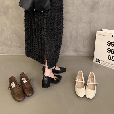 Французские весенние туфли Мэри Джейн корейская версия туфли-лодочки женские вечерние 2025 маленькие кожаные туфли средний толстый каблук новые ретро