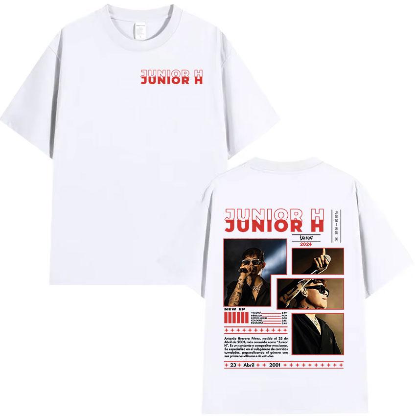 2025 Summer Rapper Junior H Sad Boyz Music Album T Shirt Unisexs Hip Hop Retro Unisex Pop Music 100 Pure Cotton Printed Tshirt