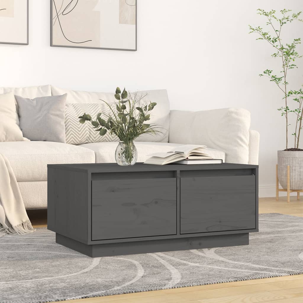 Coffee Table Gray 80 x 50 x 35 cm Solid Pine Wood