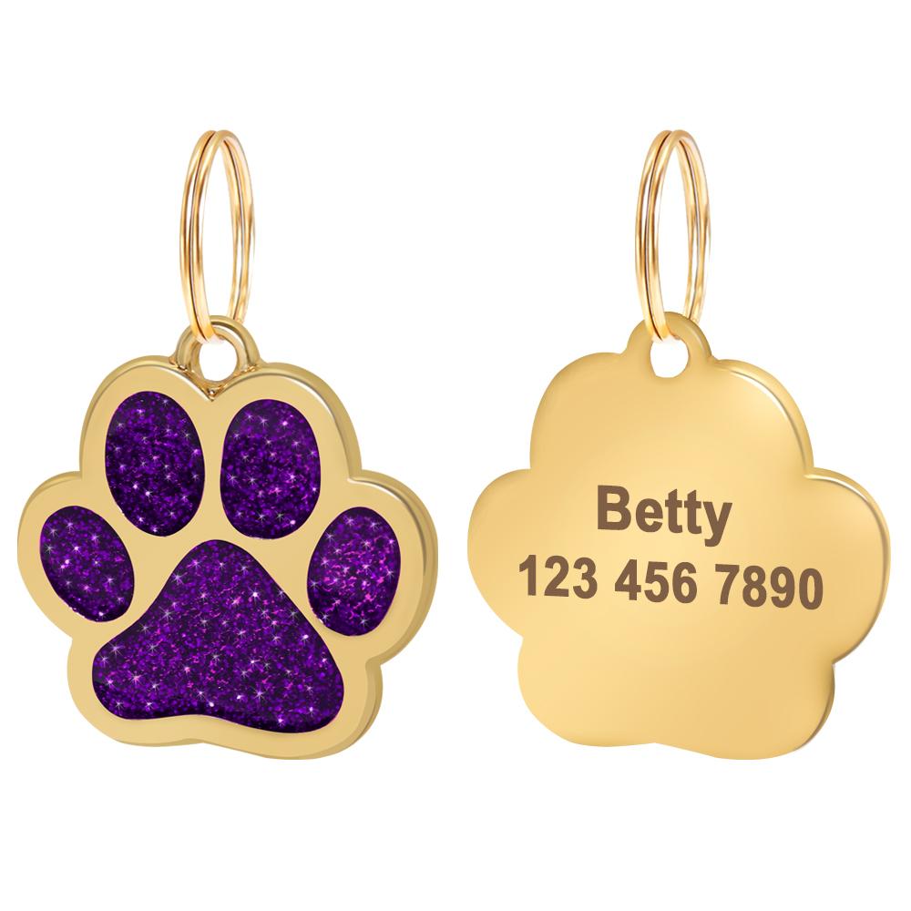 Bling Dog ID Tag Personalized Gorgeous Dog Tags for Small Medium Dog Footprint Custom Pet Name Tag Plate Collar Accessories
