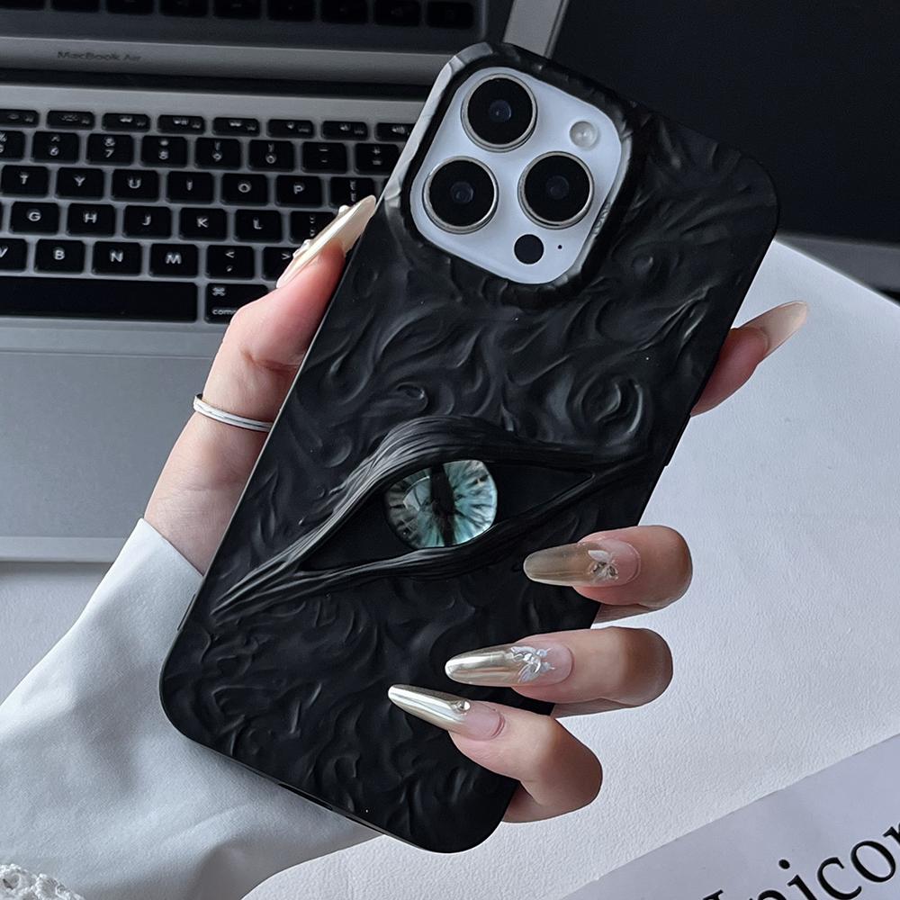 Крутой Оранжевый 3D Чехол со Злыми Глазами для iPhone 17 Air 16 15 14 13 12 11 17 Pro Max Матовый Ударопрочный Мягкий ТПУ Чехол