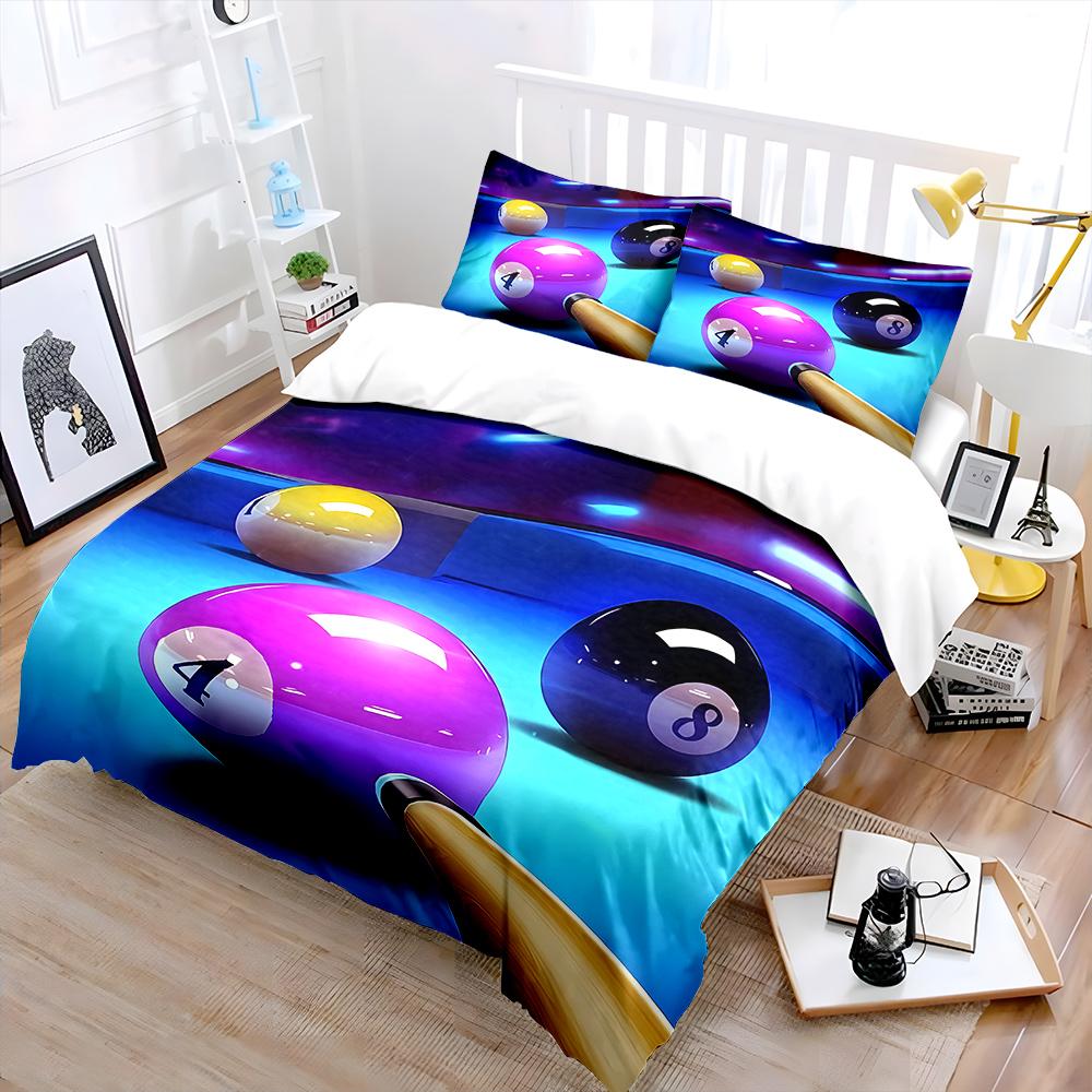 Billiards themed balls and cues Bedding Set for Kids Luxury Gift 3pcs Digital Print Comforter Set Soft Comfortable Breathable