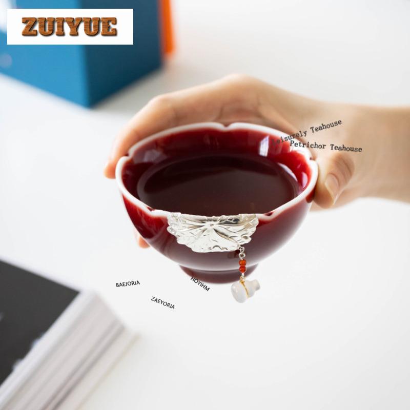 80ml Red Ceramic Teacup Luxury Tea Bowl Tea Cup Set Tea-tasting Meditation Cup Chazhan Master Cups for Tea Supplies Decoration