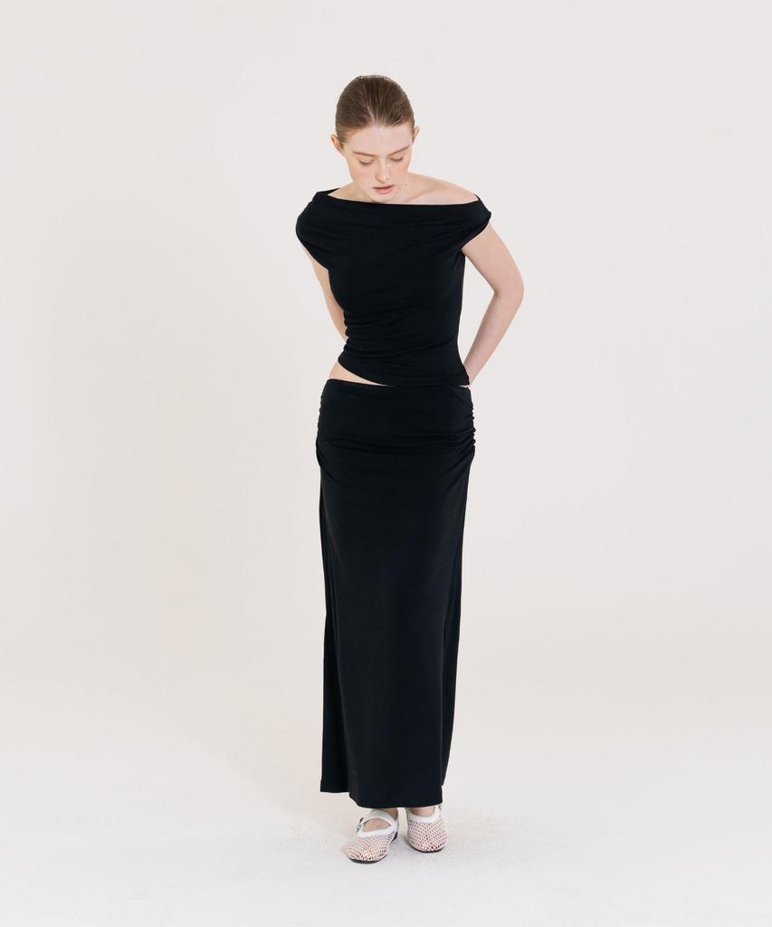 Ingi Active Drape Slit Skirt Black
