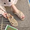 Summer New Korean Style Flat Bottom Sandals Women's Casual Beach Shoes Open Toe Knot Cross Rope Sandals Comfortable Ladies Flip