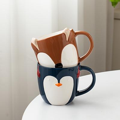 Кружки ручной работы с животным принтом: Керамические кружки «Лиса и пингвин», 450 мл, пригодны для микроволновой печи и посудомоечной машины, идеально подходят для кофе, чая и многого другого