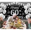 Happy 60th Anniversary Banner Decor Black Silver – Glitter Love Heart Happy 60 Years Wedding Anniversary Party Backdrop Theme Decorations for Women