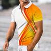 Men's Shirt Polo Casual Zip Short Sleeve Fashion Casual Zipper Summer Spring Regular Fit 3D Orange Line Print Shirt