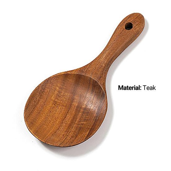 Ложка для риса с красивой текстурой, антипригарное покрытие, короткая ручка, деревянная ручка, кухонная ложка из тикового дерева, кухонная ложка