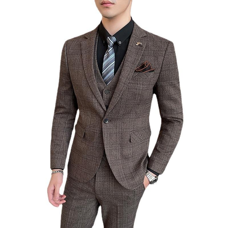 Мужской костюм жениха свадебное платье однотонный формальный деловой клетчатый костюм большого размера