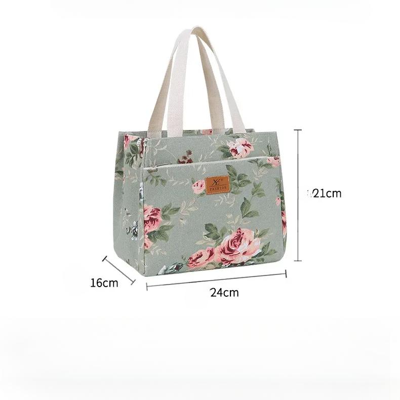 Сумка для обеда с эстетичным цветочным принтом, изолированная сумка Bento большой вместимости, сумка-холодильник для школы, работы, путешествий и пикника