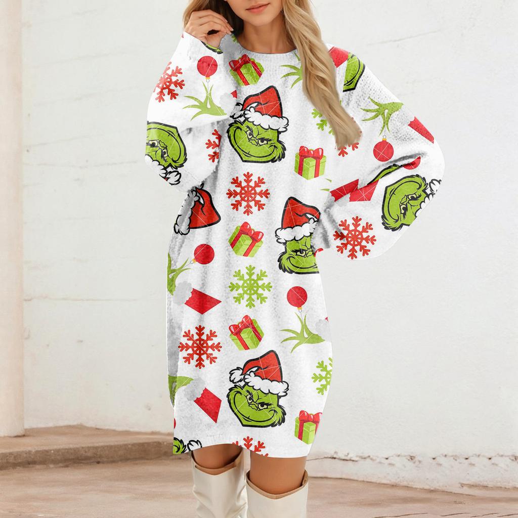 Women's Round Neck Casual Long Sleeve Plush Dresses